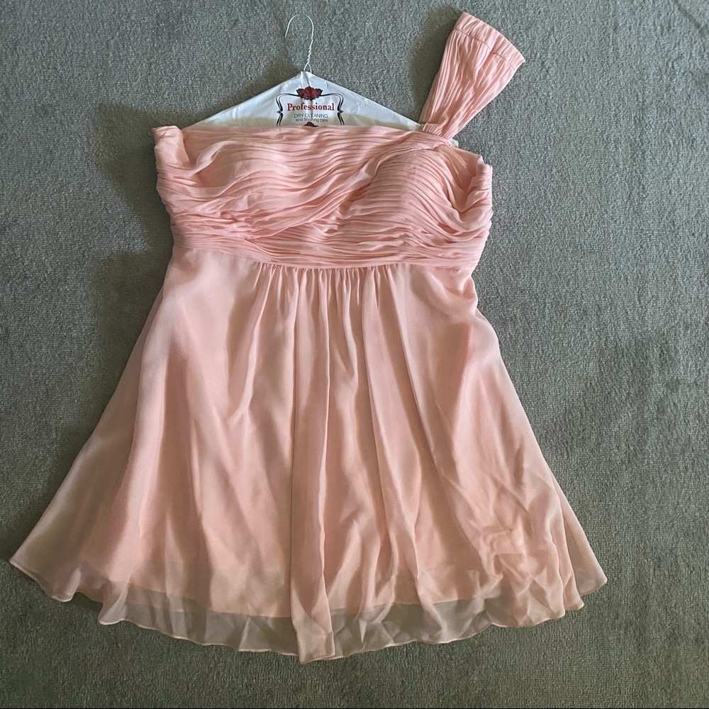Size 18 peach one sleeved formal dress.
